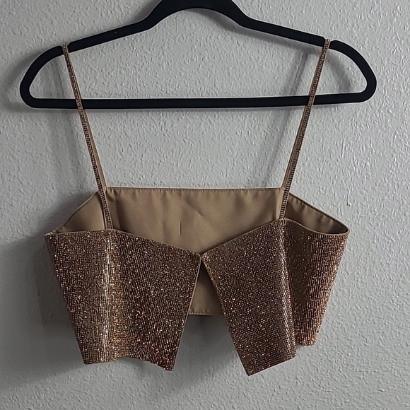 Zara Sparkle Bronze Cropped Cami Top Size M/L Party , Evening , Disco - Picture 5 of 8